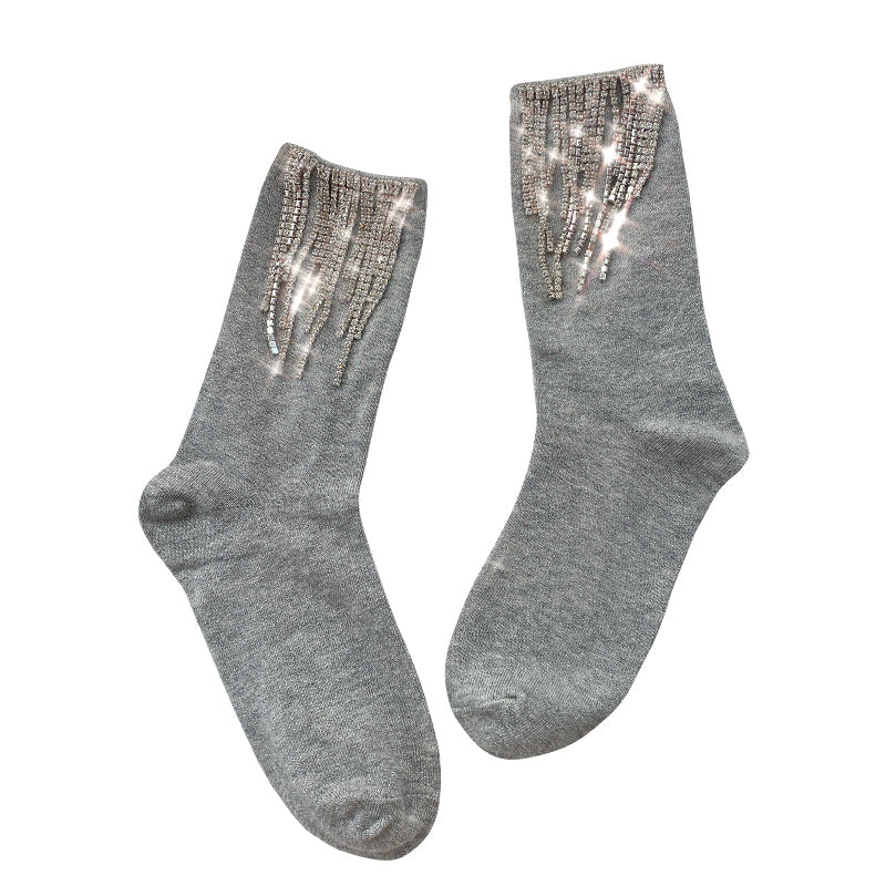 Ladies Fashion Diamond Fringe Bootie Socks