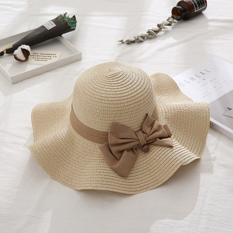 Women's Korean-style Bowknot Pearl Straw Hat