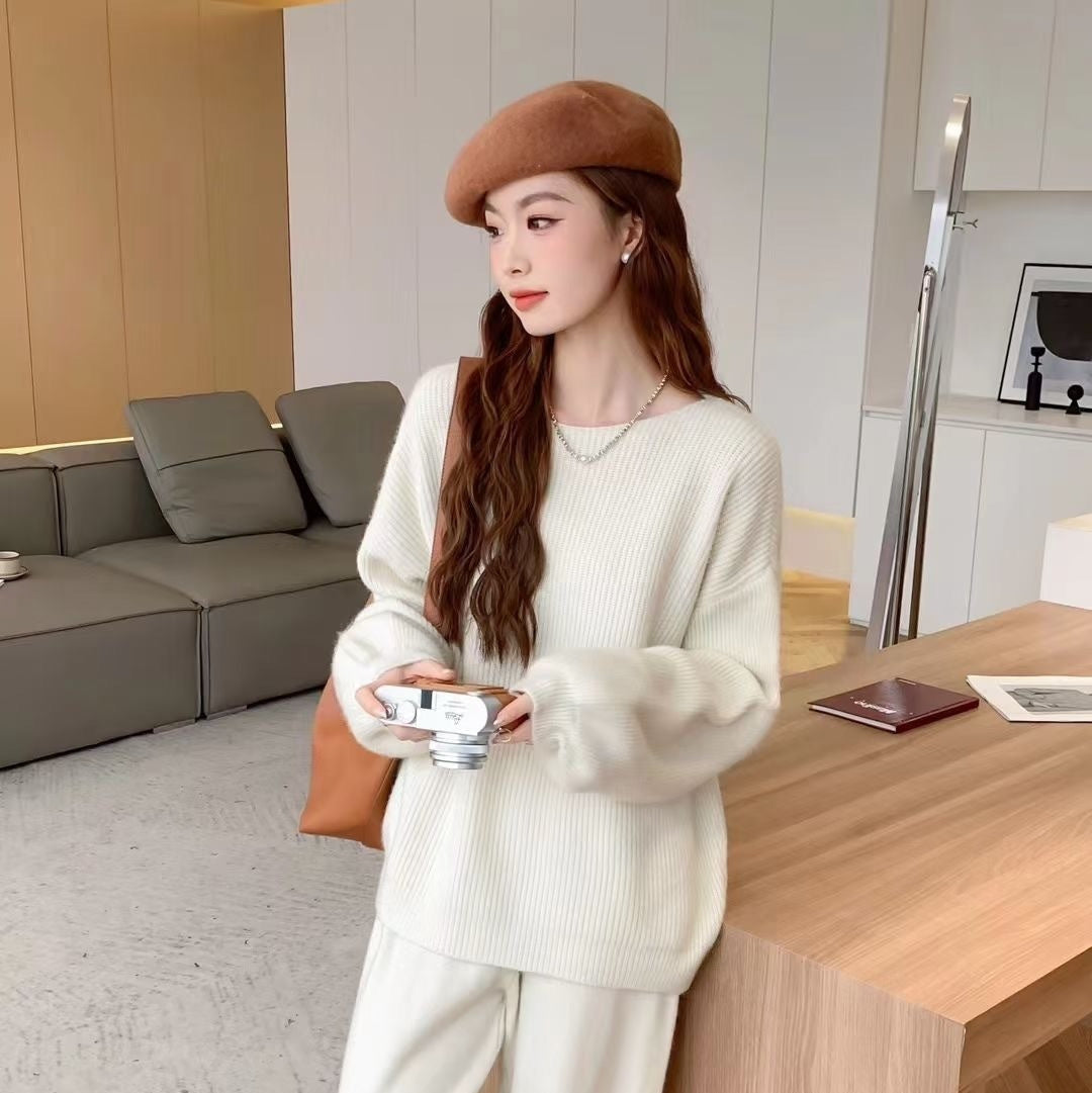 Knitting Suit Women's Round Neck Sweater Skirt Versatile Casual