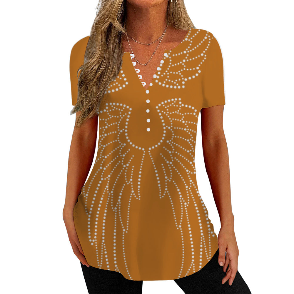 V-udskæring, Prikket, Vinger, T-shirt, Kortærmet, Skjorte, Printet, 3D Digital Top