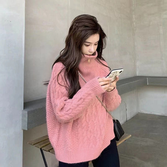 Women's Sweet Loose Turtleneck Half Zip Sweater