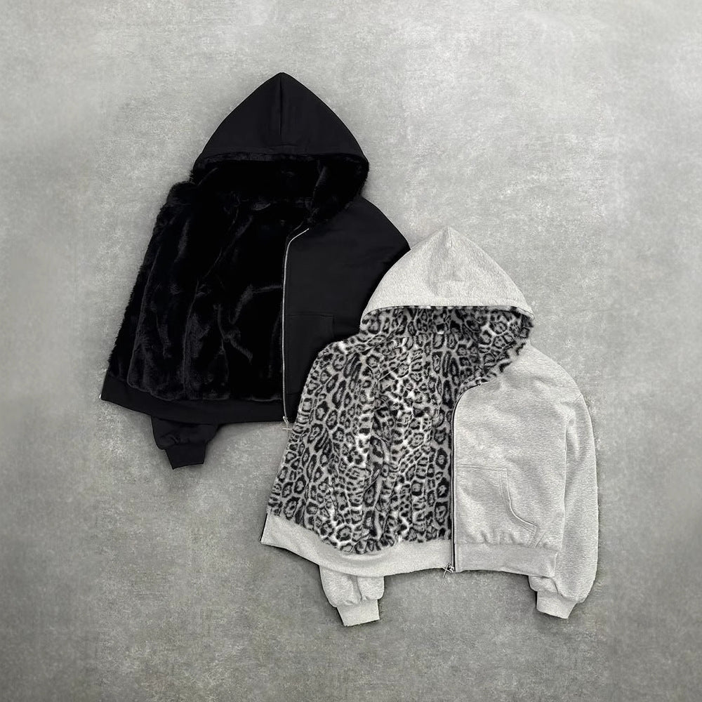Hooded Sweater Can Wear Vintage Leopard Print On Both Sides