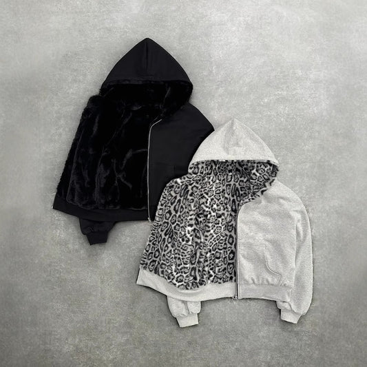 Hooded Sweater Can Wear Vintage Leopard Print On Both Sides