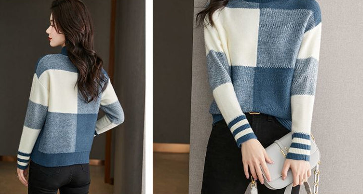 Mode Colorblock Western Style Ungdommeligt-udseende Løs Slankende Bundskjorte