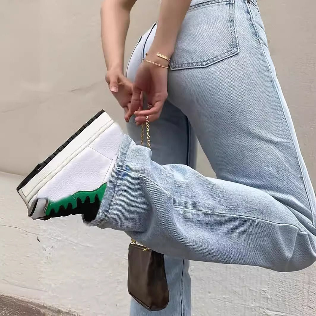 Dame Europa Og Amerika Grænseoverskridende Lyseblå Slim Fit Højtaljede Stretch Jeans