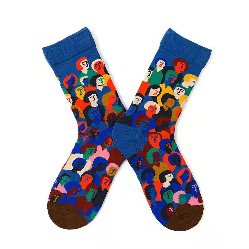 Trendy Mid-calf Length Socks Preppy Style Stockings Artistic Illustration Socks