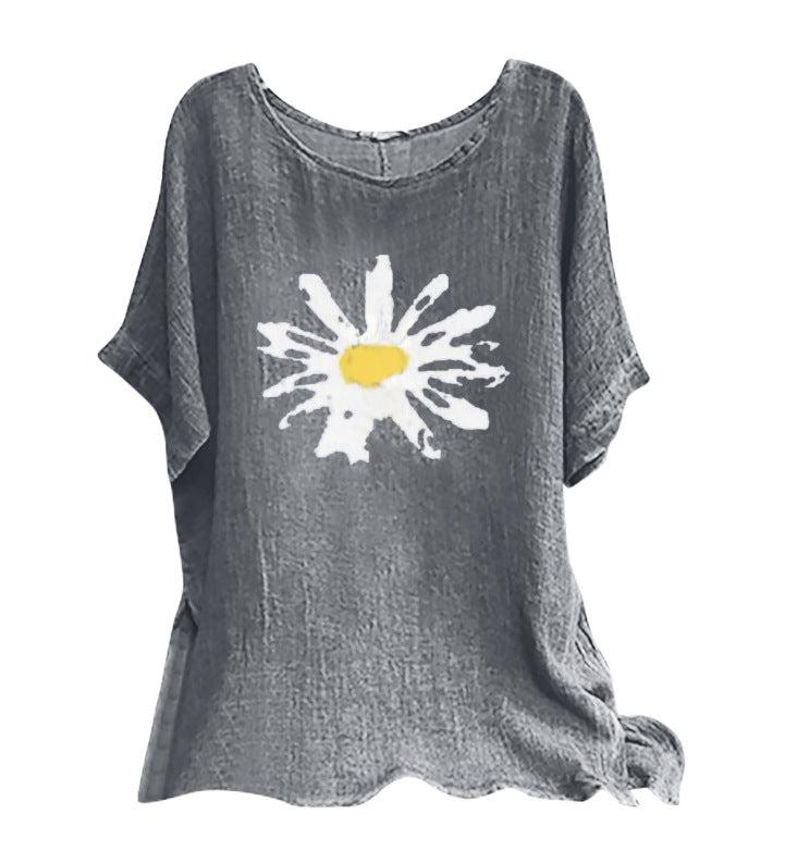 Løs Plus Size Afslappet T-shirt til kvinder i bomuldsblanding med korte ærmer