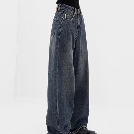 Retro mørkeblå wide leg-jeans baggy lige bukser