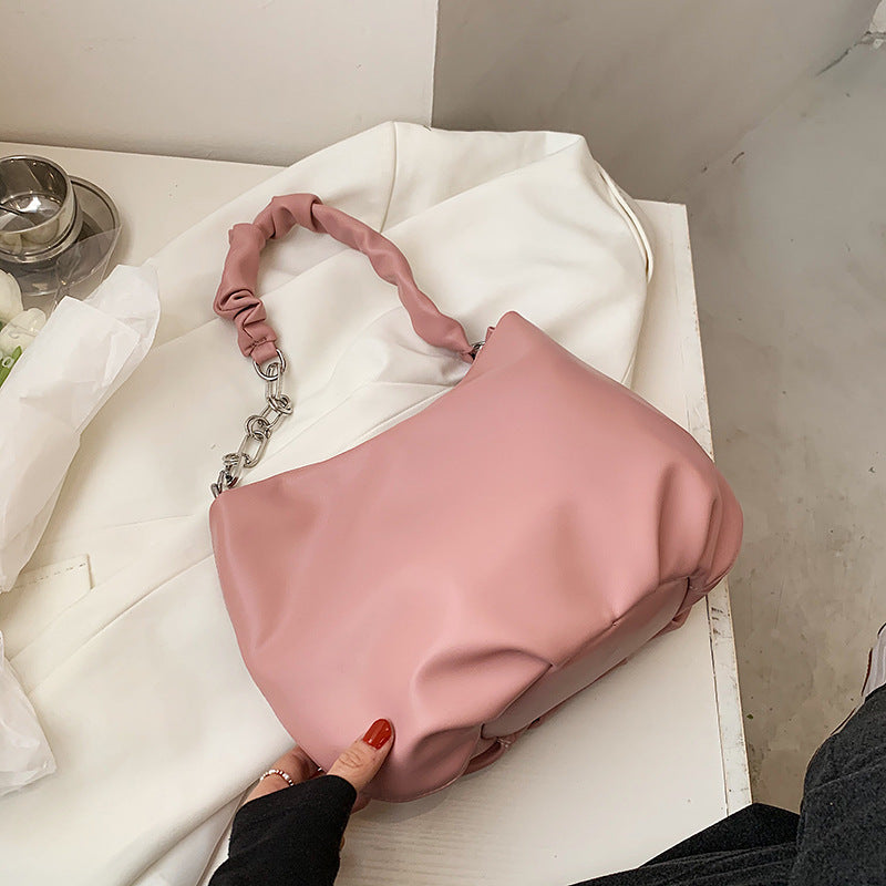 Soft Leather Pearl Chain Small Bag, Shoulder And Armpit Bag