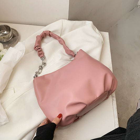 Soft Leather Pearl Chain Small Bag, Shoulder And Armpit Bag