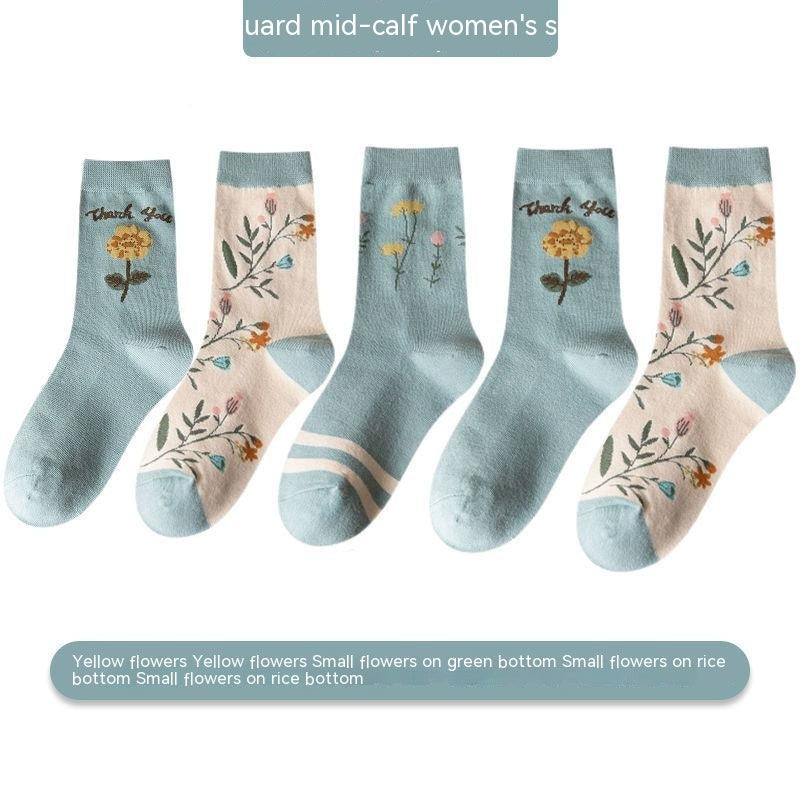 Women's Versatile Leisure Pure Cotton Mid-calf Length Socks Sweat Absorbing And Deodorant