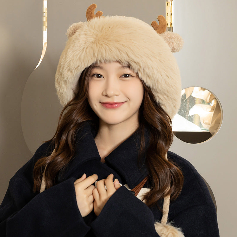Christmas Antler Knitted Plush Hat For Women