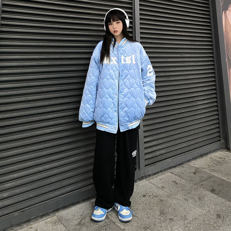 American Retro Love Embroidery Letter Corduroy Coat