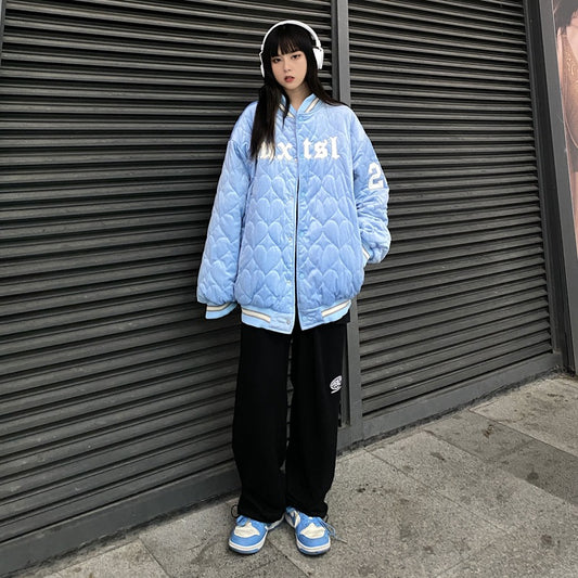 American Retro Love Embroidery Letter Corduroy Coat