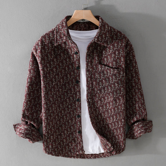 Men's Brushed Thickened Long-sleeved Casual Loose Shirt Jacket