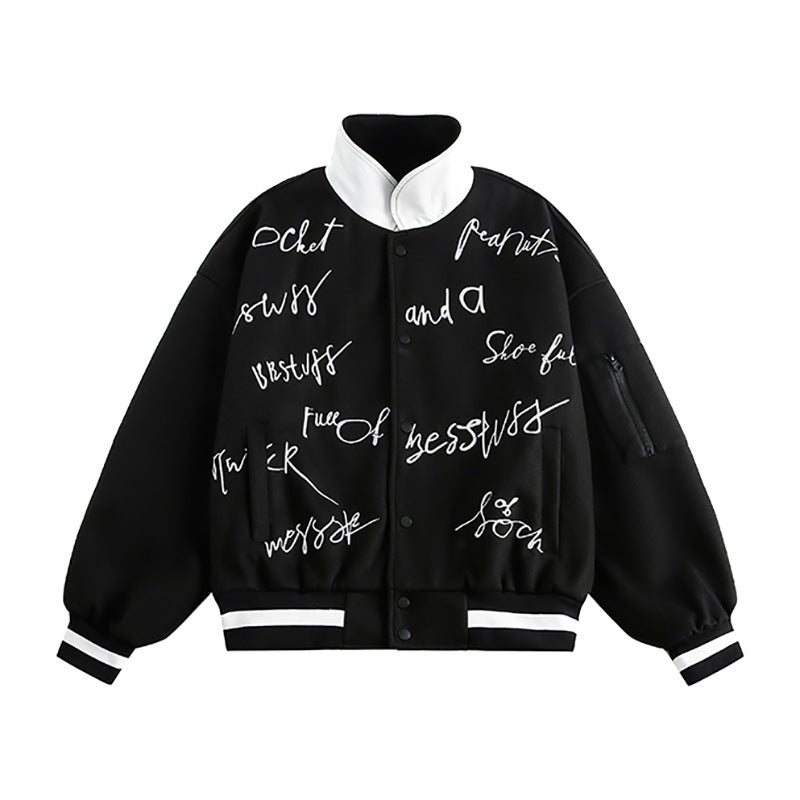 Handwritten Letter Embroidery Jacket Men