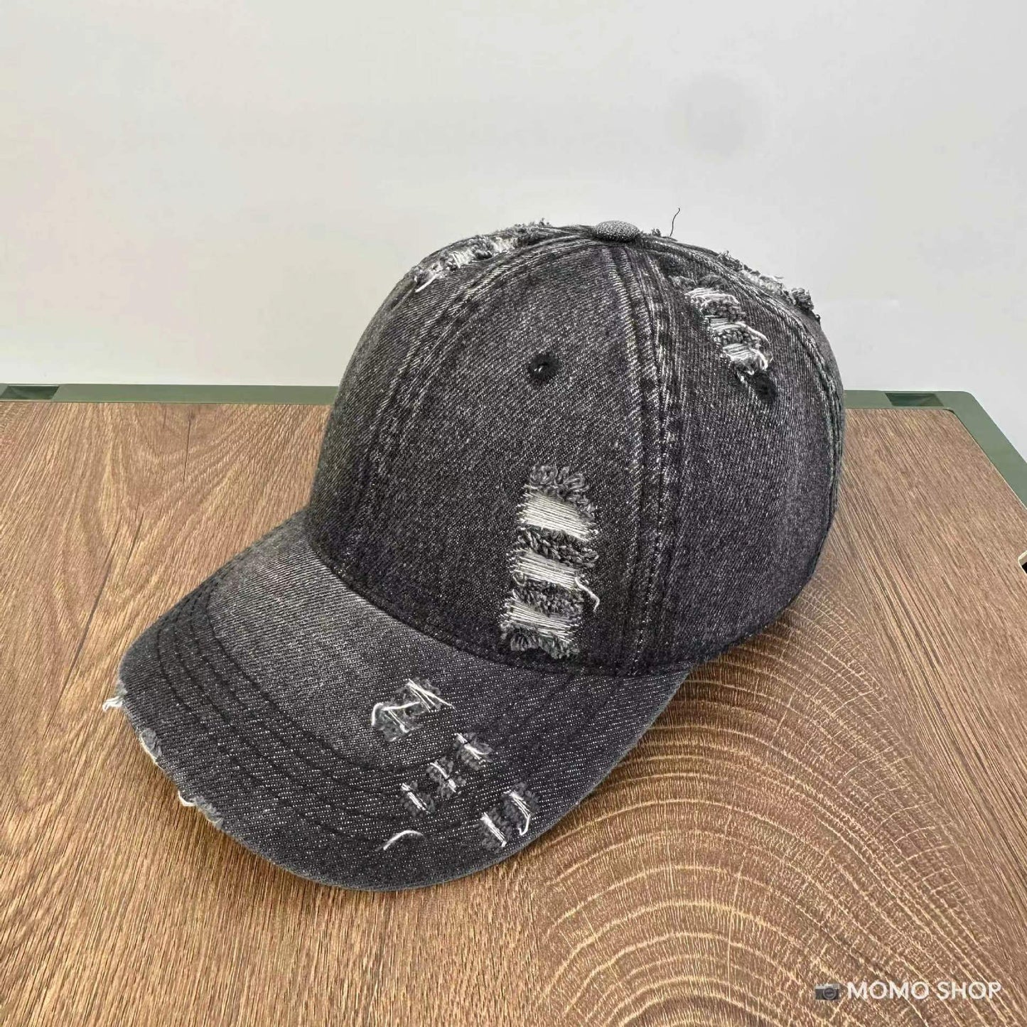 Unisex vasket denim blød kasket med slidt look