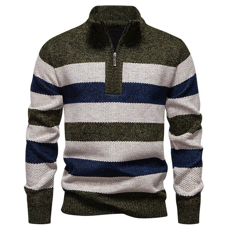 Herre Color-Block Termisk Sweater Med Stand-Up Krave Og Halv Lynlås, Fleeceforet