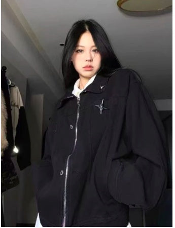 Denim Jacket Male And Female Trendy Brand Hip Hop Cool Loose Zip Couple