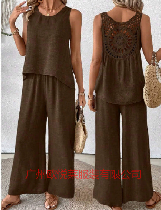 Casual Chic Elegant Floral Set With Hollow-Out Back