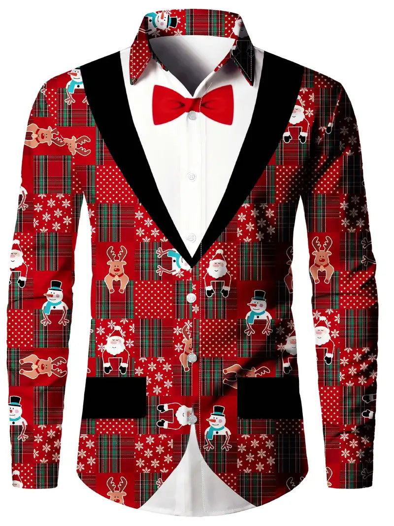Fashion Men's False Two Pieces Digital Printing Shirt