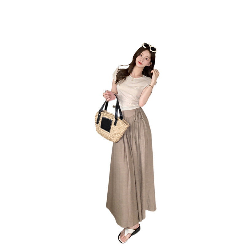 Elastic High Waist Lace-up Draped Casual Pants