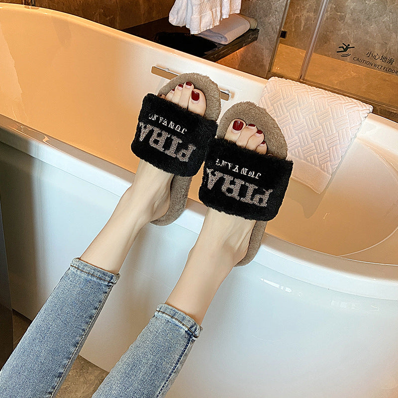 Fumao Warm Fashion Embroidered Outerwear Letter Slippers