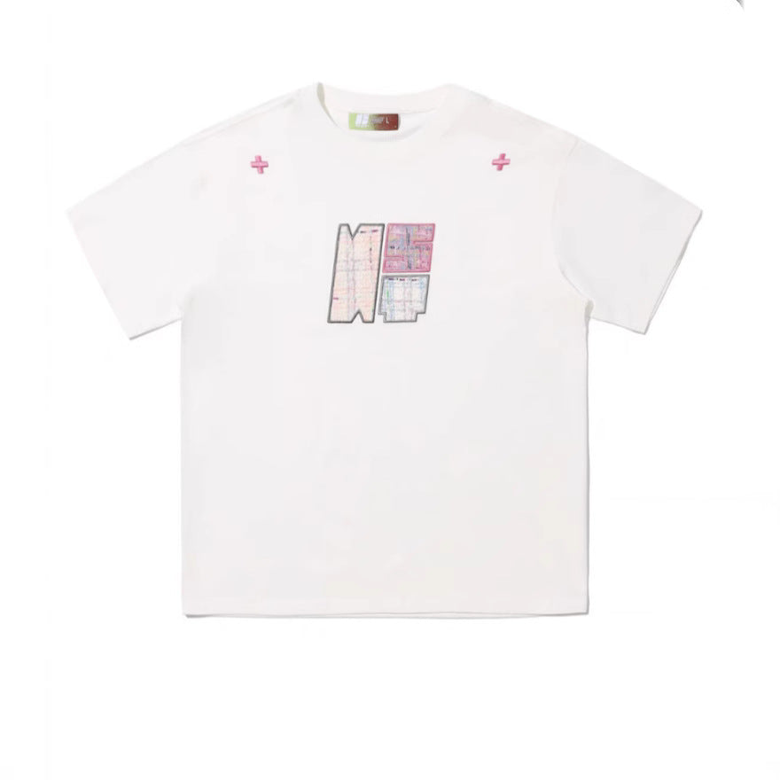 Paste Cloth Embroidery Retro Loose Casual All-match Short-sleeved T-shirt