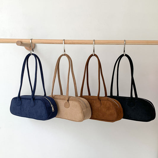 New Large Capacity Shoulder Niche Vintage Suede Baguette Underarm Bag