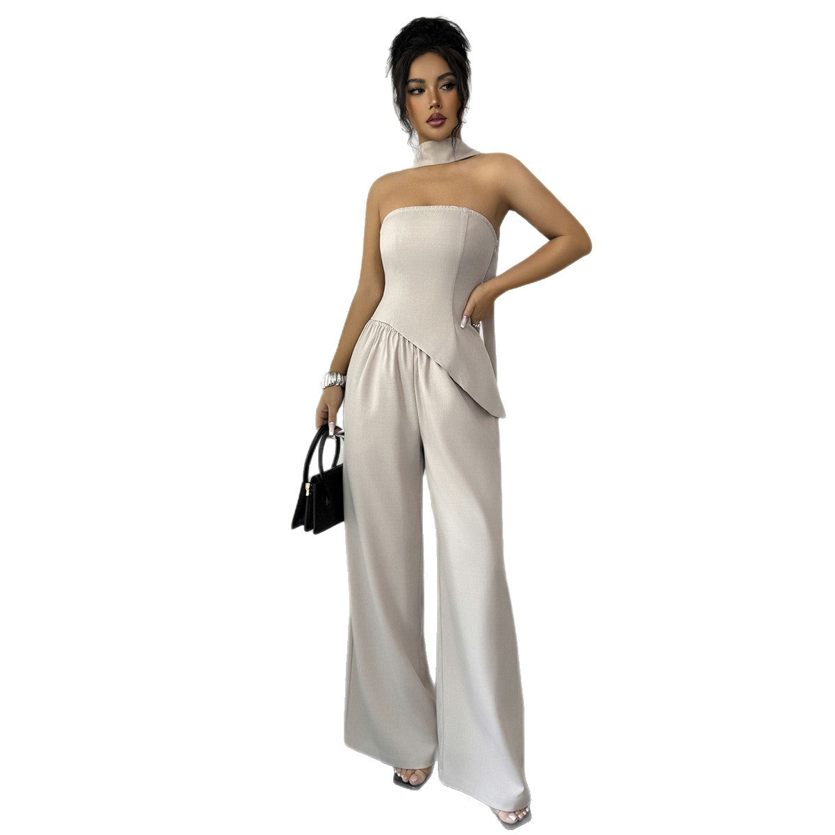 An Elegant And Sophisticated Midriff-baring Top And Bottom Set