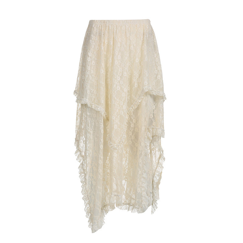 Women's Fashion Casual Vacation Style Low Waist Double Layer Lace Long Dress
