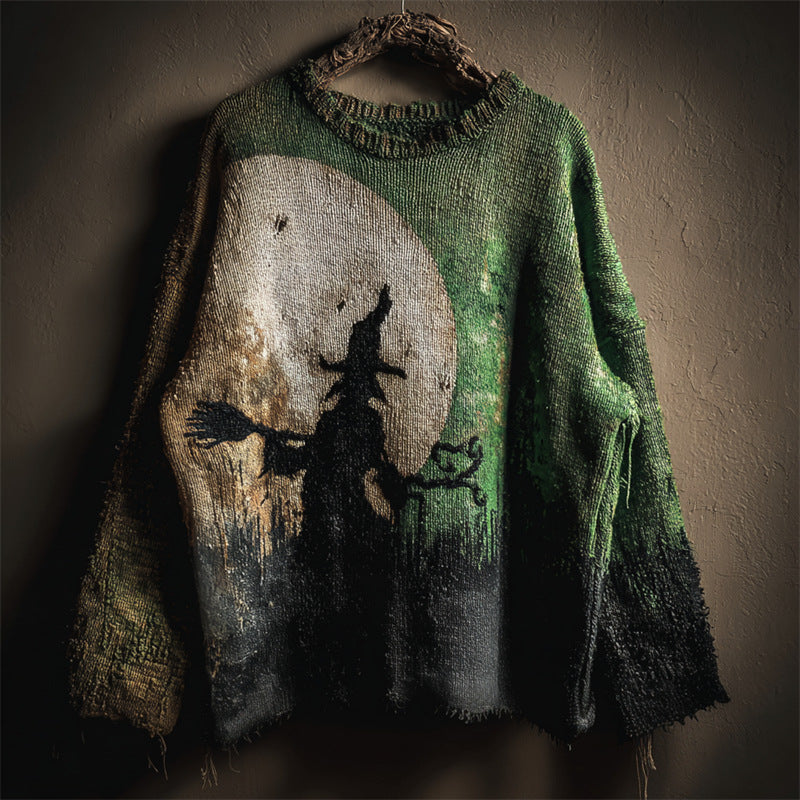 Womens 3D Digital-print Crew-neck Loose Sweater
