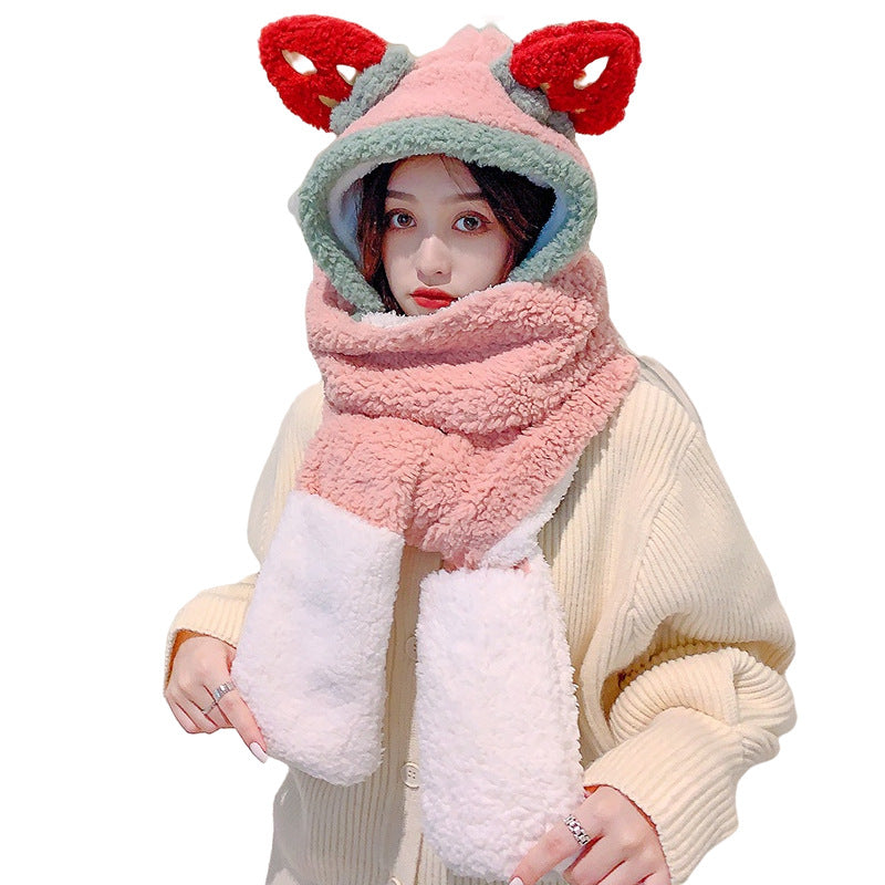 Lamb Velvet Hat Scarf Gloves Three-in-one Ear Protectors