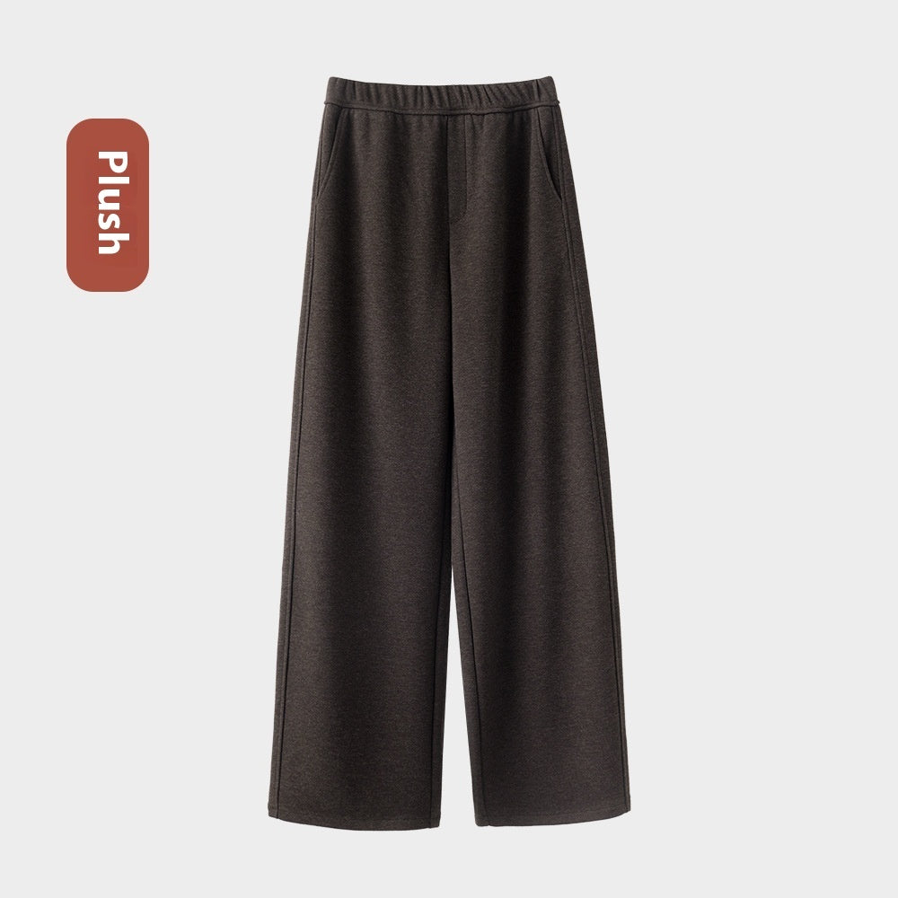 Autumn And Winter Straight Wool Heating Loose Slimming And Simple High Waist Casual Pants
