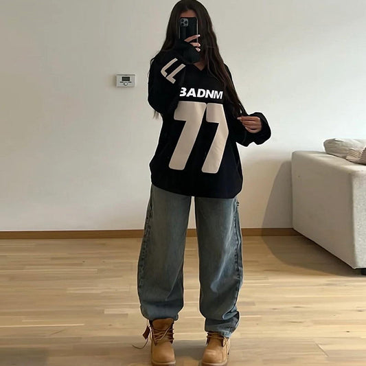 Europæisk og Amerikansk Street Hipster Casual All-matching Trøje med Kuglemønster, Løs Pullover