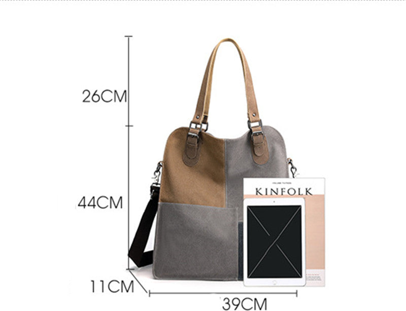 Dame Retro Patchwork Canvas Taske med Stor Kapacitet