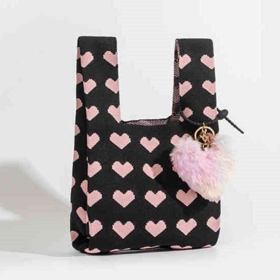 All-matching Weaving Black Heart Knitted Clutch