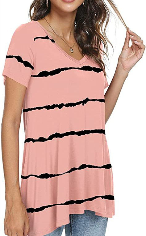 Women's Summer Casual V-Neck Loose Short Sleeve Top T-Shirt