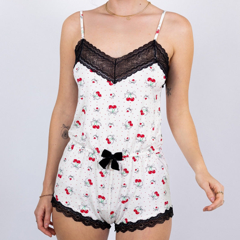 Lace-trimmed Sexy And Alluring One-piece Suspender Pants For Women