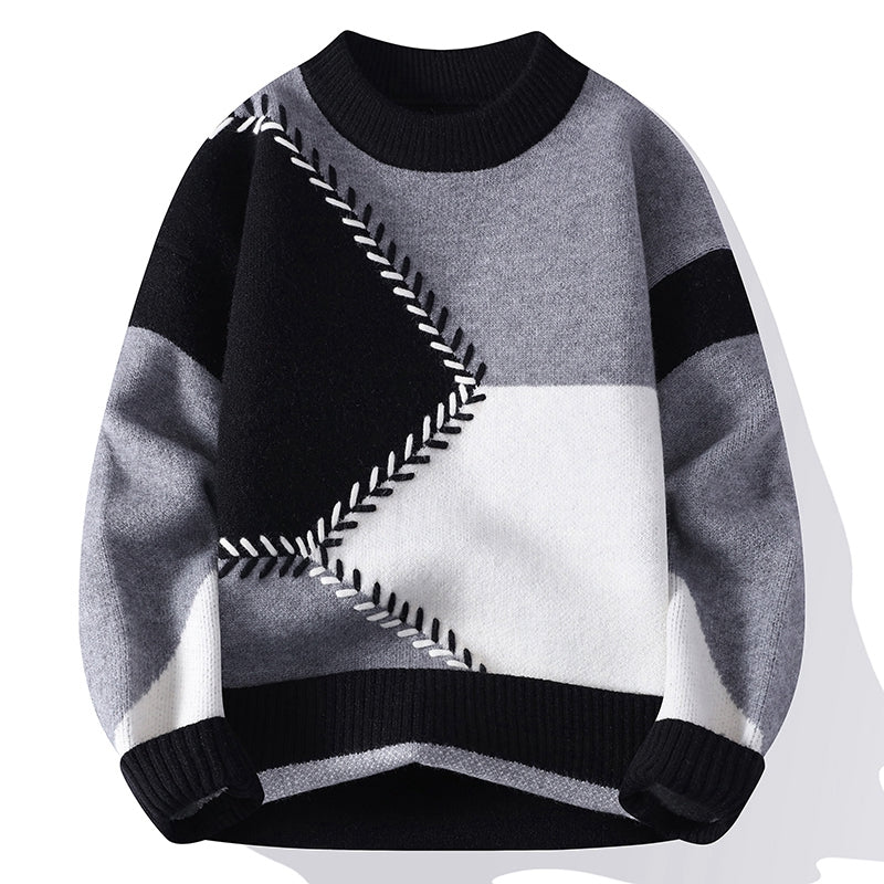 Efterår og vinter rundhalset sweater herre casual alsidig kontrastfarvet