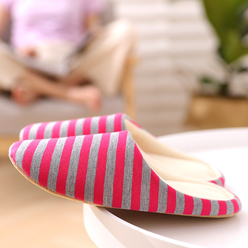 Japanese Striped Cotton Slippers Indoor Home Soft Sole