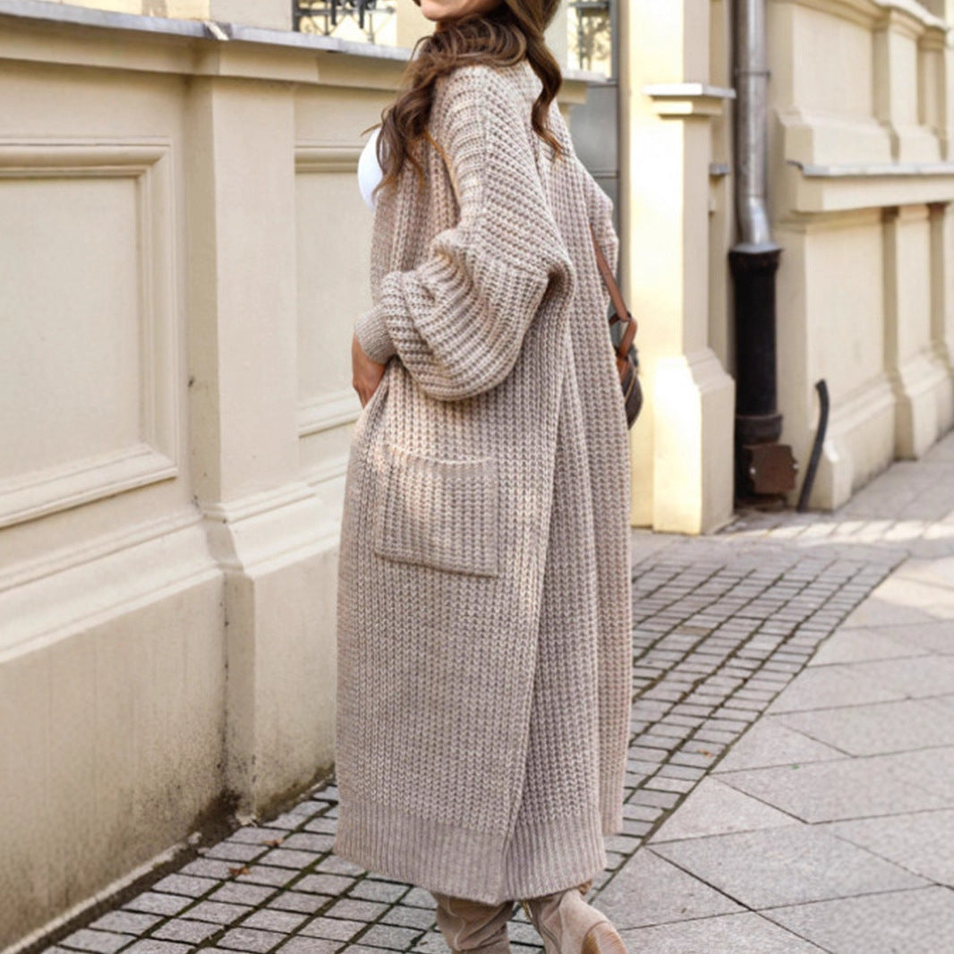 Casual Loose Pockets Long Sleeve Women's Extended Sweater