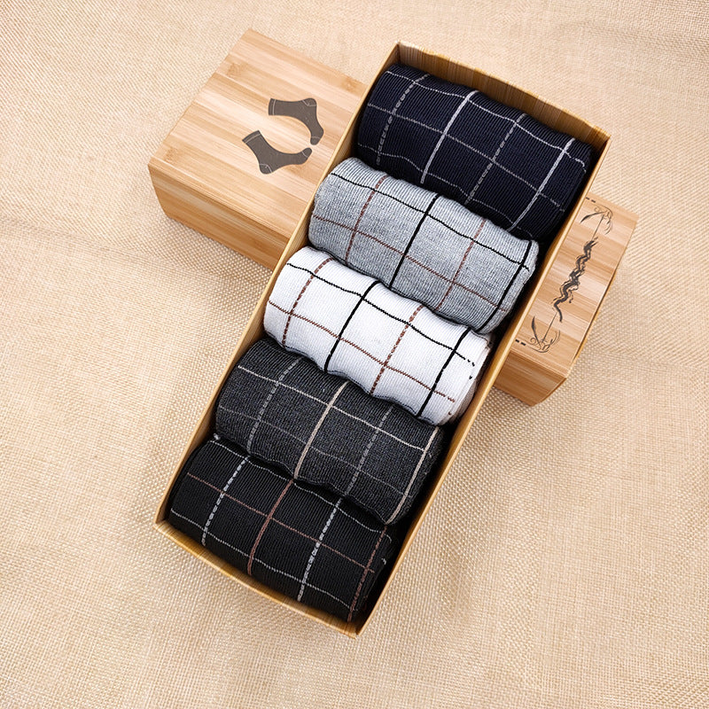 Solidcolor Mid-calf Length Men's Socks Boxed  5 Pairs