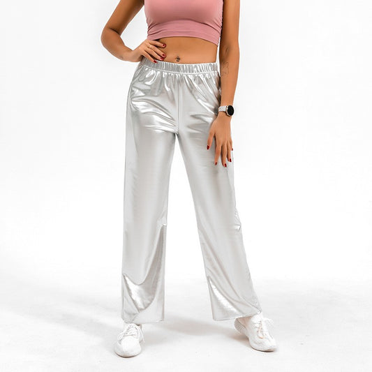 Sports Stretch Fashion PU Bright Leather Casual Pants