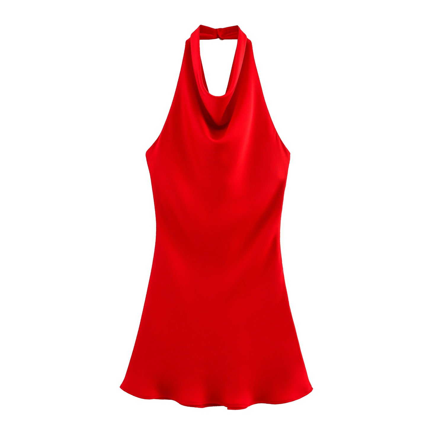 Silk Satin Hanging Collar Spaghetti Straps Sleeveless Dress