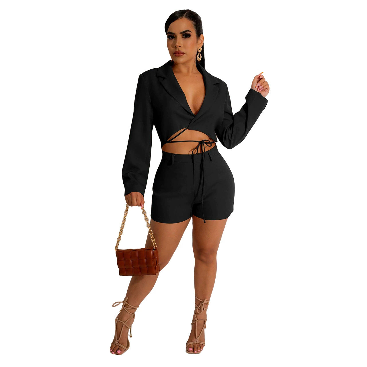 Casual Suit V-Neck Lace-Up Two-Piece Set