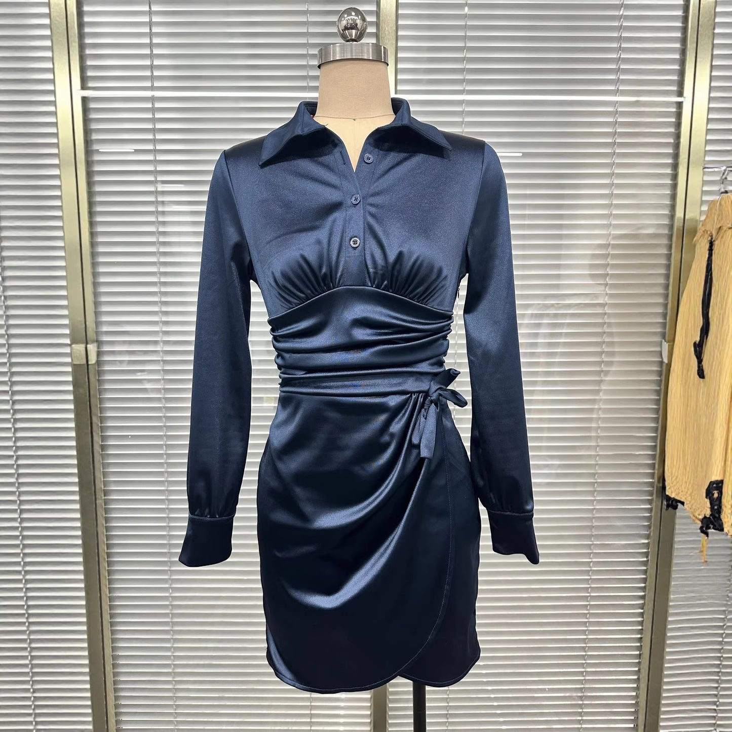 Womens Solid-Color Fashion Shirt Dress