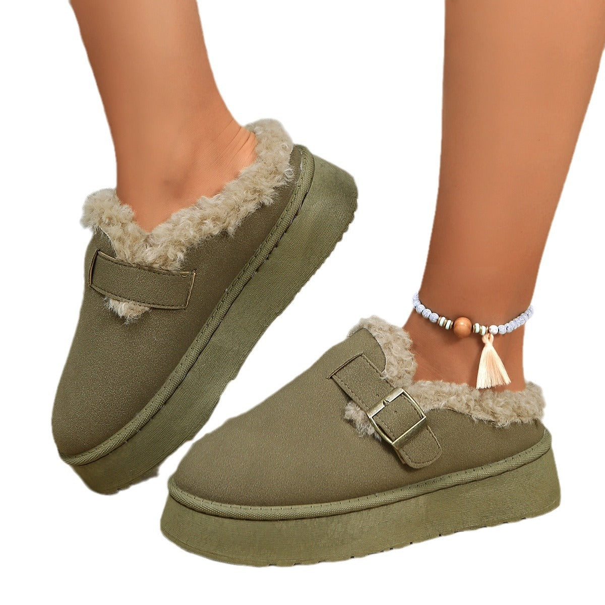 Platform Fluffy Shoes Round Head Warm With Velvet Casual Cotton-padded Shoes