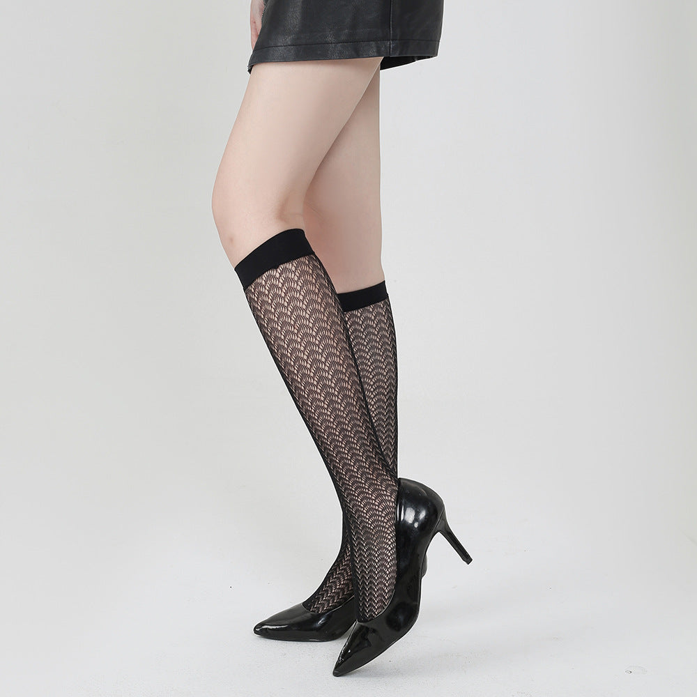 Women's Thin Floral Sexy Lace Trim Fishnet Stockings