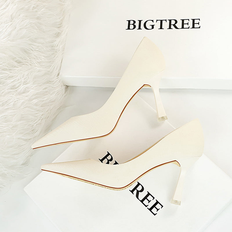 French High Heels Vintage Yellow Single Shoes